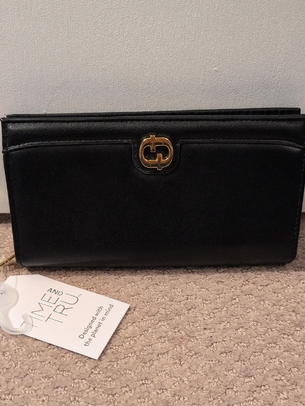 Time and Tru Black Wallet with Gold Accent